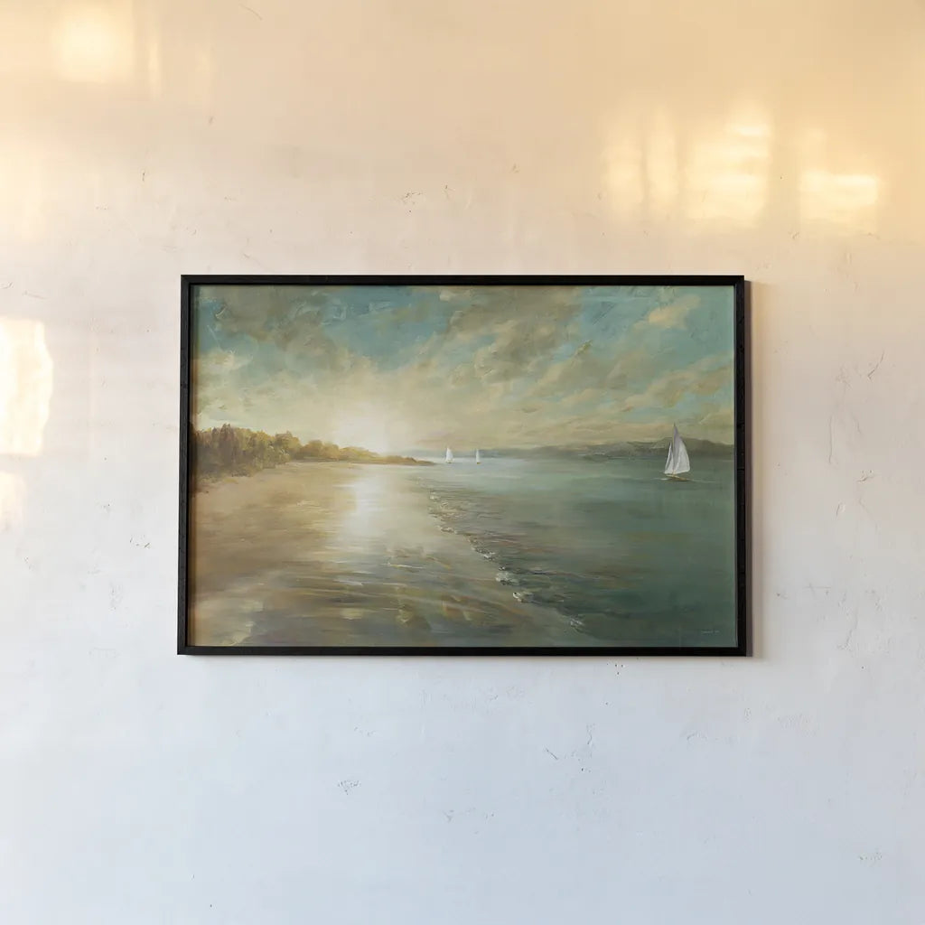 Coastal Glow by Danhui Nai. shown as a paper print in a black flame. Available as a archival giclee rolled canvas, fine art paper, or poster print. SKU 17937i.