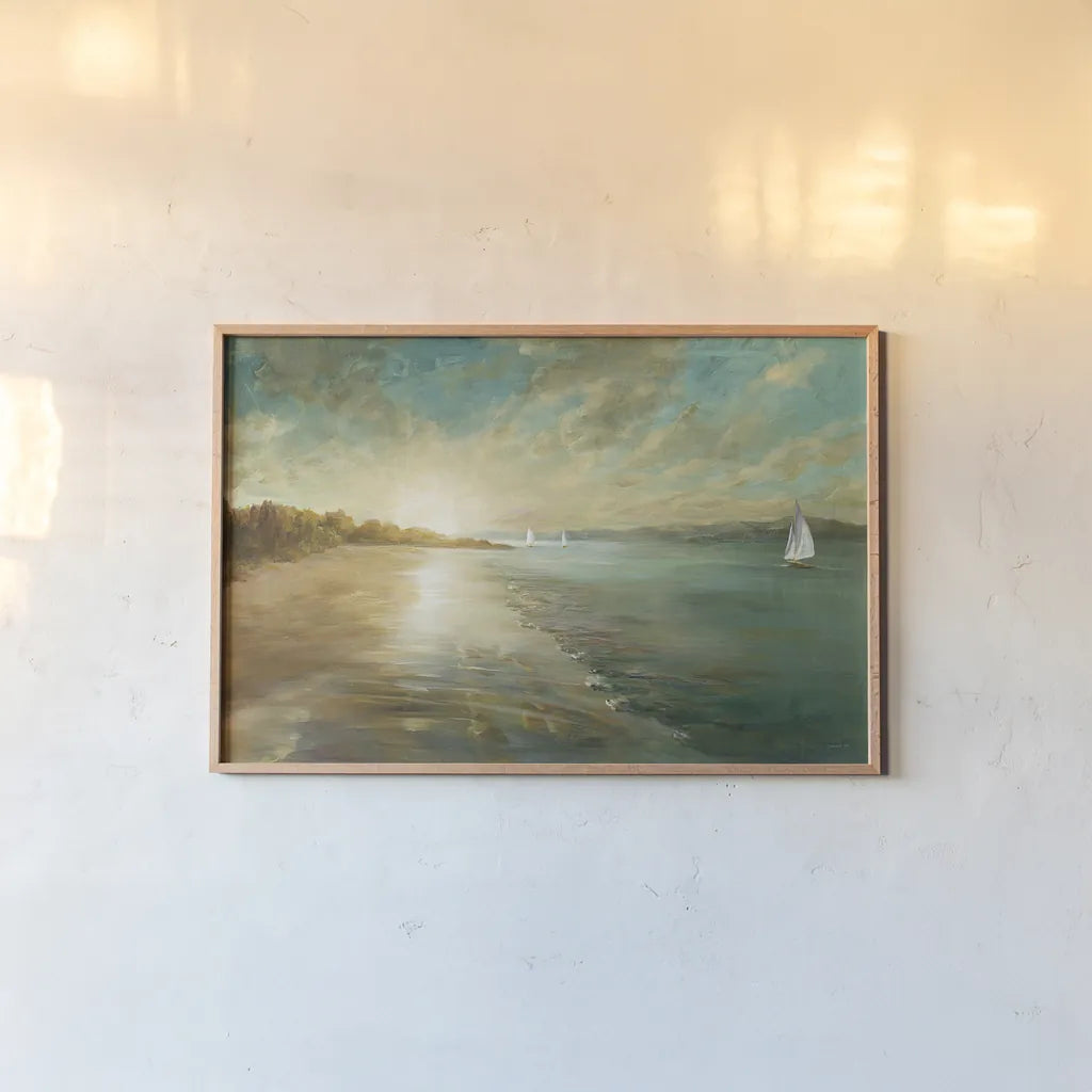 Coastal Glow by Danhui Nai. shown as a paper print in a natural frame. Available as a archival giclee rolled canvas, fine art paper, or poster print. SKU 17937i.