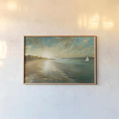 Coastal Glow by Danhui Nai. shown as a paper print in a natural frame. Available as a archival giclee rolled canvas, fine art paper, or poster print. SKU 17937i.