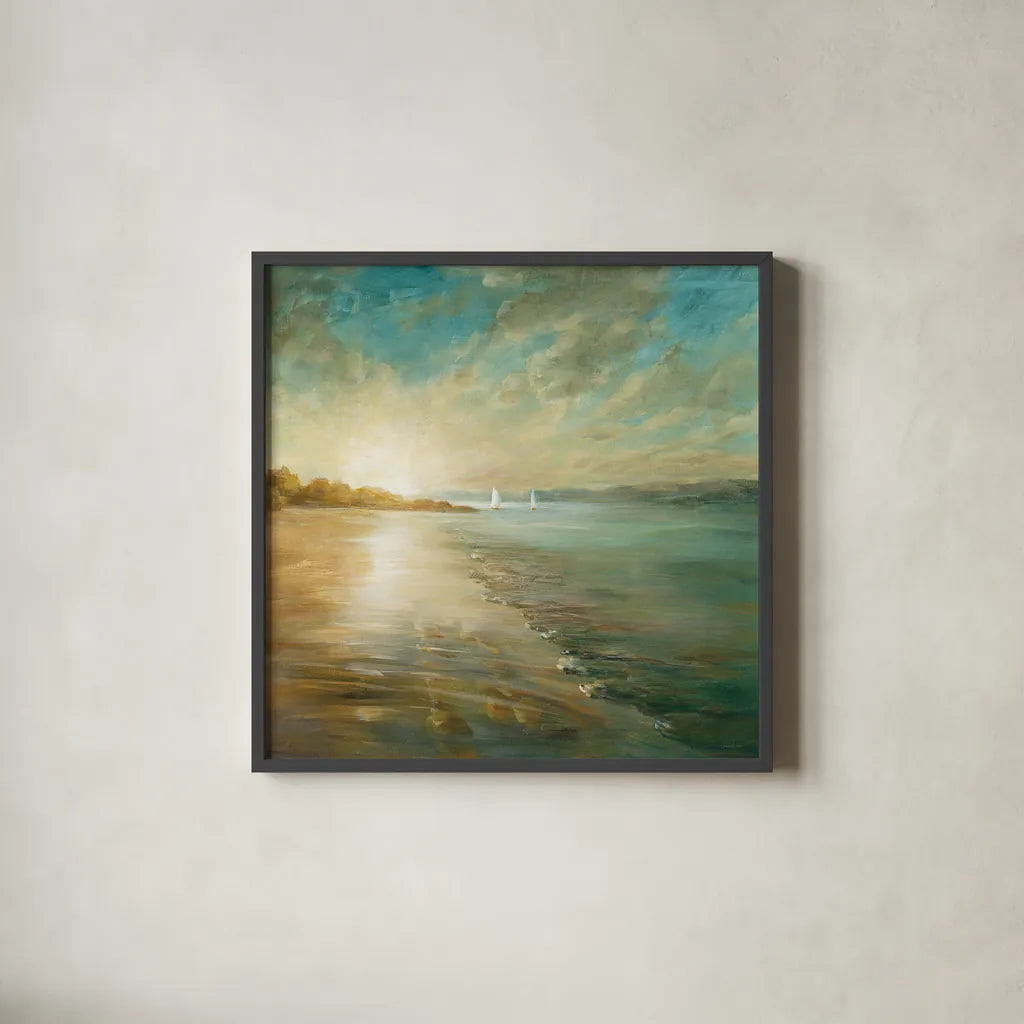 Coastal Glow Crop by Danhui Nai. Shown in a sleek black glass frame for a contemporary gallery look. Available as an archival giclee rolled canvas, fine art paper, or poster print. SKU 20945a.