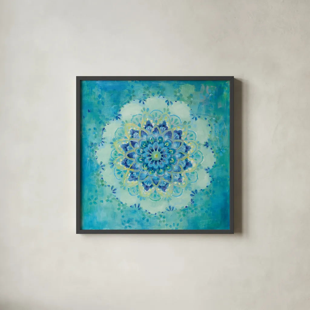 Coastal Jewels by Danhui Nai. Shown in a sleek black glass frame for a contemporary gallery look. Available as an archival giclee rolled canvas, fine art paper, or poster print. SKU 46625a.