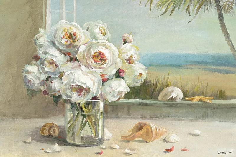 Coastal Roses Plain by Danhui Nai. SKU 15117i. Archival Giclee Fine art print for wall decor.
