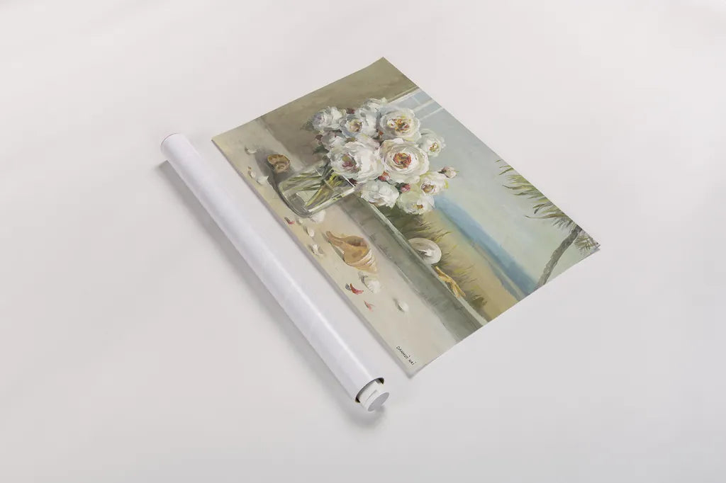 Coastal Roses Plain by Danhui Nai. shown as a rolled paper print. Available as archival giclee rolled canvas, fine art paper, or poster print. SKU 15117i.