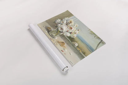 Coastal Roses Plain by Danhui Nai. shown as a rolled paper print. Available as archival giclee rolled canvas, fine art paper, or poster print. SKU 15117i.