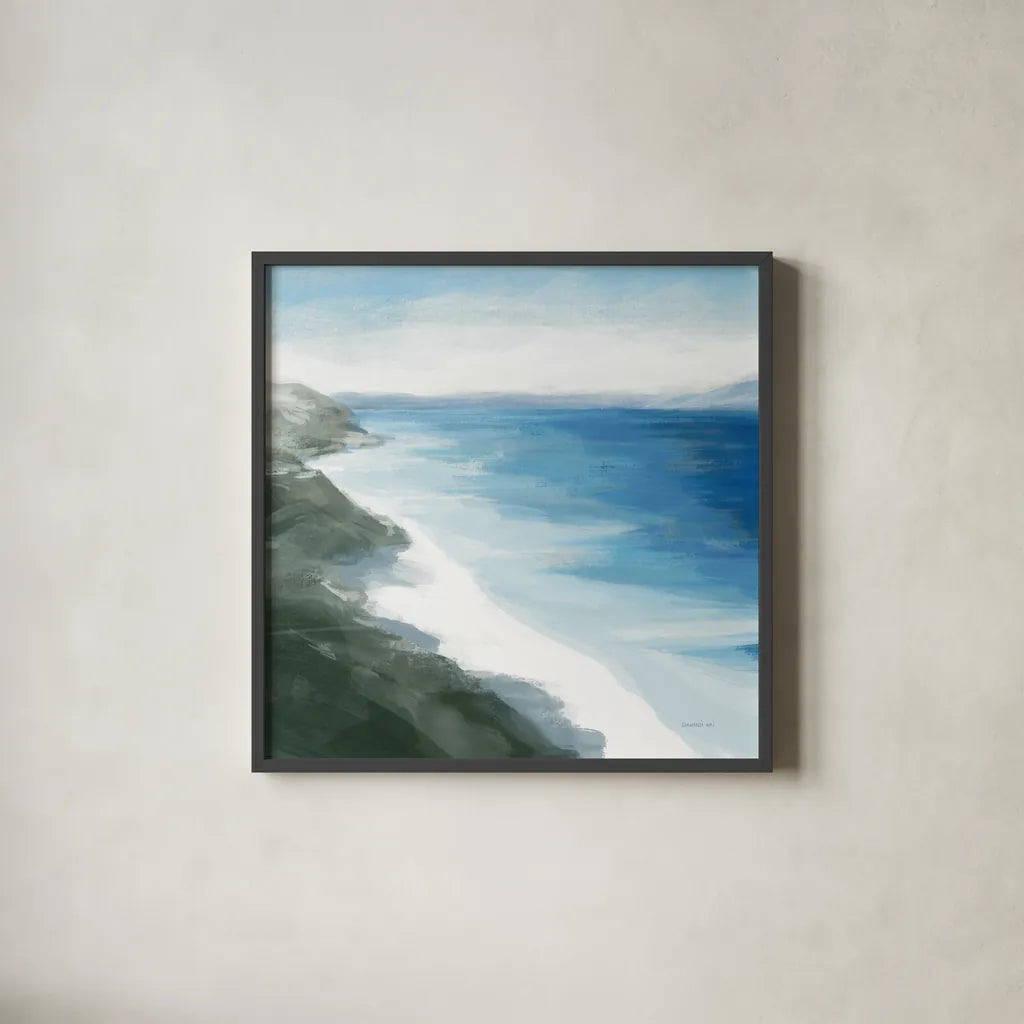 Coastline by Danhui Nai. Shown in a sleek black glass frame for a contemporary gallery look. Available as an archival giclee rolled canvas, fine art paper, or poster print. SKU 85392a.