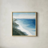 Coastline by Danhui Nai. Shown in a natural wood glass frame for a timeless modern aesthetic. Available as an archival giclee rolled canvas, fine art paper, or poster print. SKU 85392a.