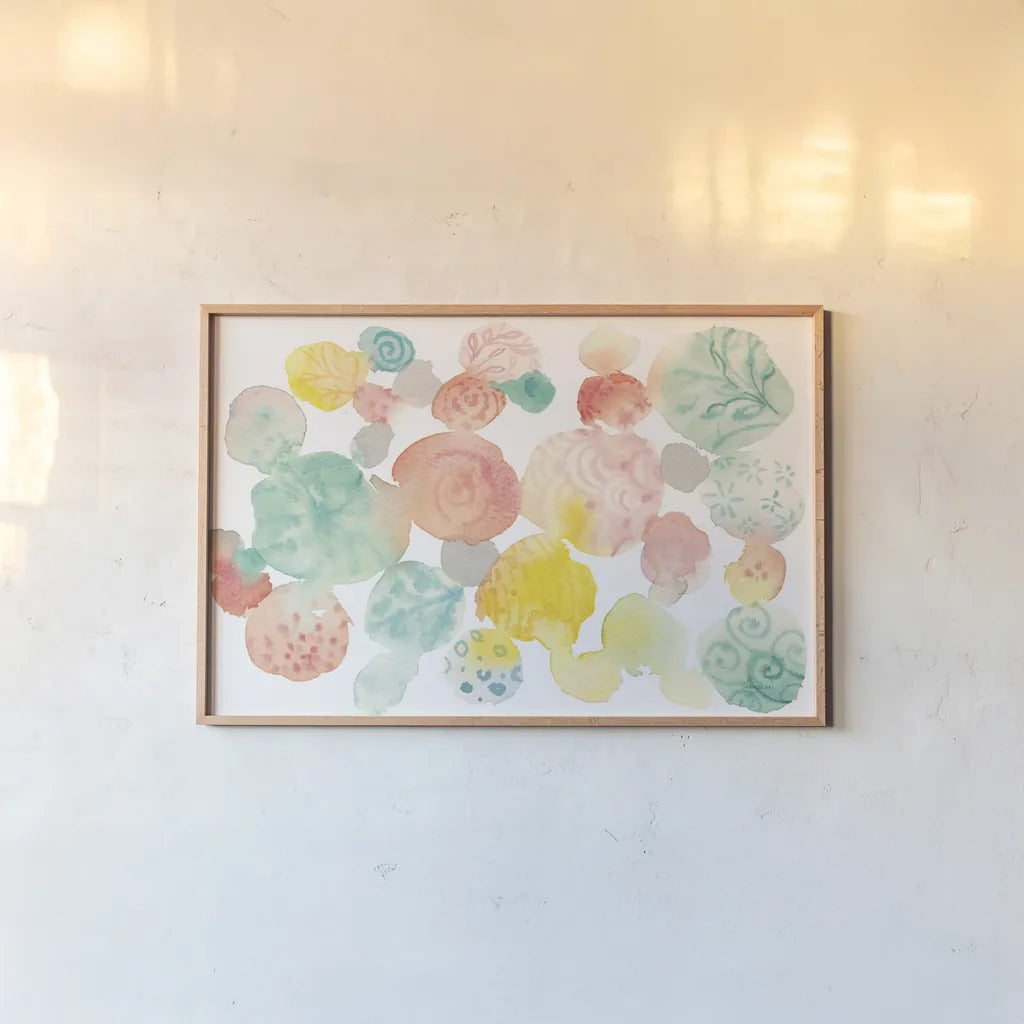 Color Dots by Danhui Nai. shown as a paper print in a natural frame. Available as a archival giclee rolled canvas, fine art paper, or poster print. SKU 70576i.