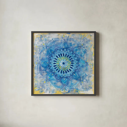 Concentric Mandala by Danhui Nai. Shown in a sleek black glass frame for a contemporary gallery look. Available as an archival giclee rolled canvas, fine art paper, or poster print. SKU 69064a.