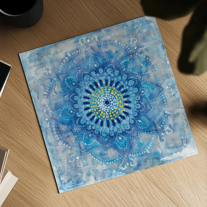 Concentric Mandala Blue by Danhui Nai. Shown as a detailed flat fine art print, highlighting archival giclee quality. Available as an archival giclee rolled canvas, fine art paper, or poster print. SKU 88714a.