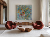 Confetti I by Danhui Nai. Shown as extra-large giant wall art in a modern living room. Available as an archival giclee rolled canvas, fine art paper, or poster print. SKU 17811a.