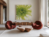 Contemporary Chrysanthemum by Danhui Nai. Shown as extra-large giant wall art in a modern living room. Available as an archival giclee rolled canvas, fine art paper, or poster print. SKU 5452a.