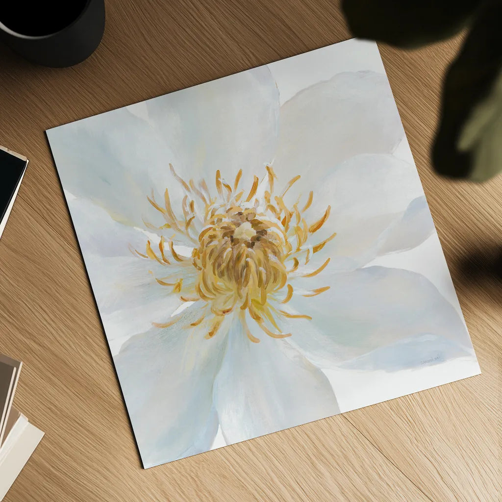 Contemporary Clematis Gray by Danhui Nai. Shown as a detailed flat fine art print, highlighting archival giclee quality. Available as an archival giclee rolled canvas, fine art paper, or poster print. SKU 44828a.