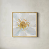 Contemporary Clematis Gray by Danhui Nai. Shown in a natural wood glass frame for a timeless modern aesthetic. Available as an archival giclee rolled canvas, fine art paper, or poster print. SKU 44828a.