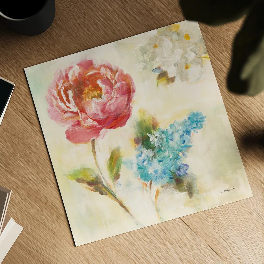 Contemporary Flower I by Danhui Nai. Shown as a detailed flat fine art print, highlighting archival giclee quality. Available as an archival giclee rolled canvas, fine art paper, or poster print. SKU 93259a.