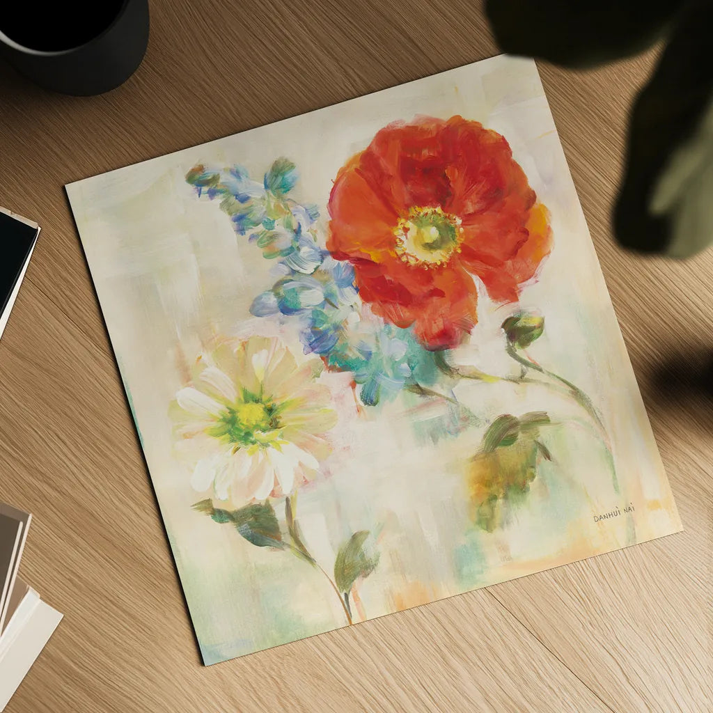 Contemporary Flower II by Danhui Nai. Shown as a detailed flat fine art print, highlighting archival giclee quality. Available as an archival giclee rolled canvas, fine art paper, or poster print. SKU 93260a.