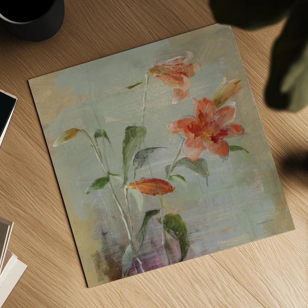 Contemporary Lilies I by Danhui Nai. Shown as a detailed flat fine art print, highlighting archival giclee quality. Available as an archival giclee rolled canvas, fine art paper, or poster print. SKU 5441a.
