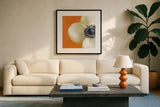 Contemporary Poppy by Danhui Nai. Displayed in a glass frame with matte in a clean modern living room. Available as an archival giclee rolled canvas, fine art paper, or poster print. SKU 5455a.