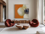 Contemporary Poppy by Danhui Nai. Shown as extra-large giant wall art in a modern living room. Available as an archival giclee rolled canvas, fine art paper, or poster print. SKU 5455a.