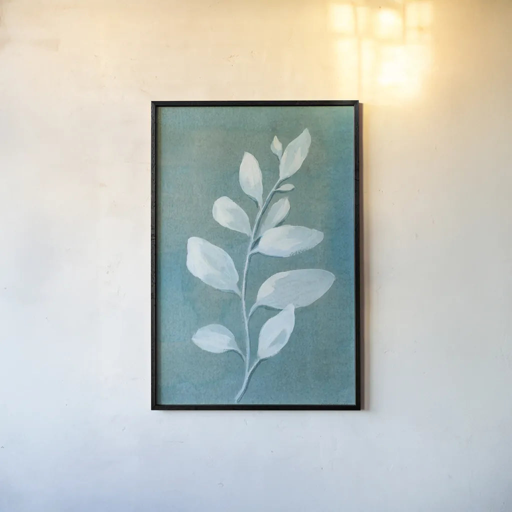 Cool Leaves I by Danhui Nai. shown as a paper print in a black flame. Available as a archival giclee rolled canvas, fine art paper, or poster print. SKU 64052h.