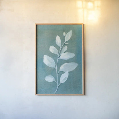Cool Leaves I by Danhui Nai. shown as a paper print in a natural frame. Available as a archival giclee rolled canvas, fine art paper, or poster print. SKU 64052h.