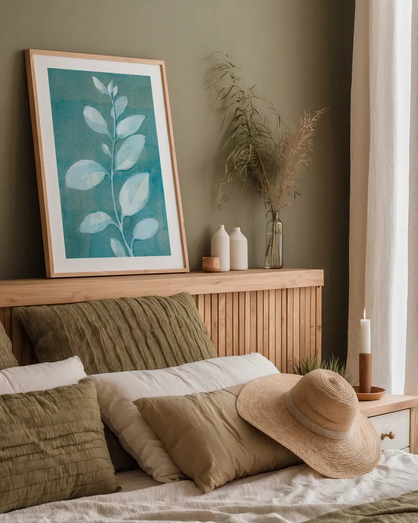 Cool Leaves II by Danhui Nai. shown as a paper print in a natural frame. Available as a archival giclee rolled canvas, fine art paper, or poster print. SKU 64053h.