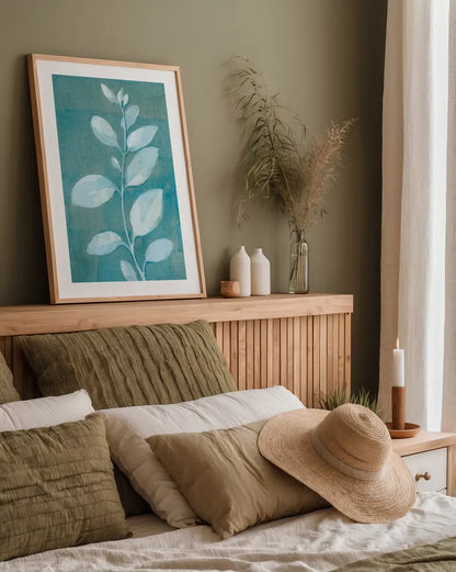 Cool Leaves II by Danhui Nai. shown as a paper print in a natural frame. Available as a archival giclee rolled canvas, fine art paper, or poster print. SKU 64053h.