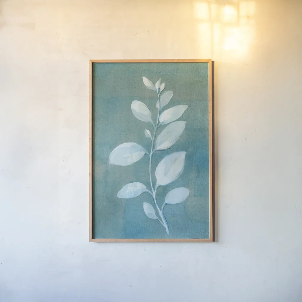 Cool Leaves II by Danhui Nai. shown as a paper print in a natural frame. Available as a archival giclee rolled canvas, fine art paper, or poster print. SKU 64053h.
