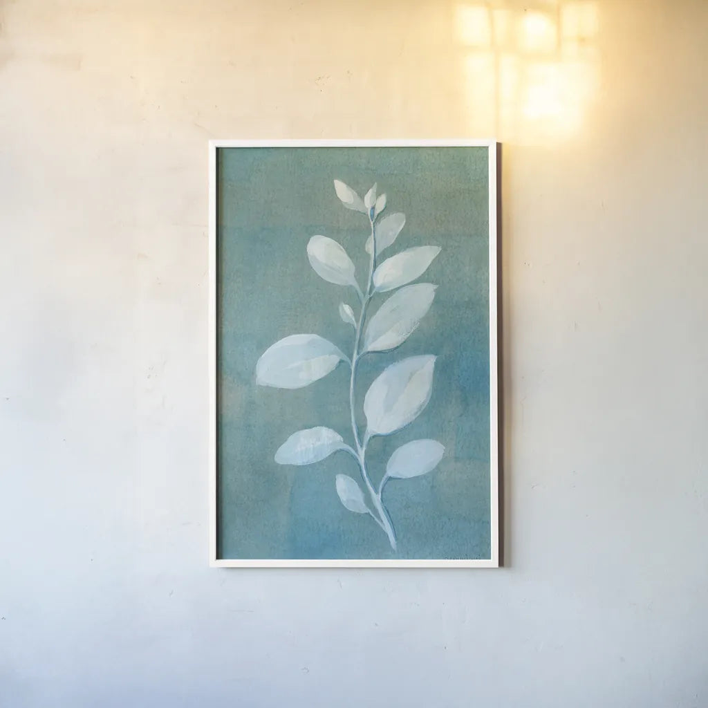 Cool Leaves II by Danhui Nai. shown as a paper print in a white frame. Available as a archival giclee rolled canvas, fine art paper, or poster print. SKU 64053h.