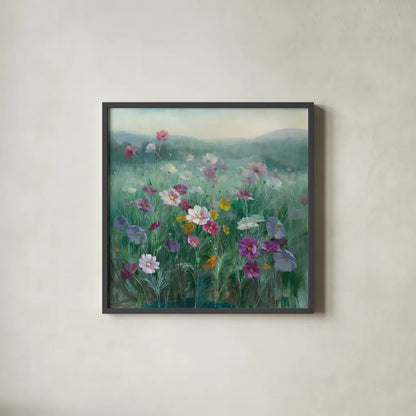 Cosmos at Dawn by Danhui Nai. Shown in a sleek black glass frame for a contemporary gallery look. Available as an archival giclee rolled canvas, fine art paper, or poster print. SKU 34628a.