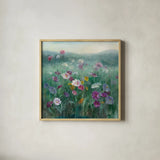 Cosmos at Dawn by Danhui Nai. Shown in a natural wood glass frame for a timeless modern aesthetic. Available as an archival giclee rolled canvas, fine art paper, or poster print. SKU 34628a.
