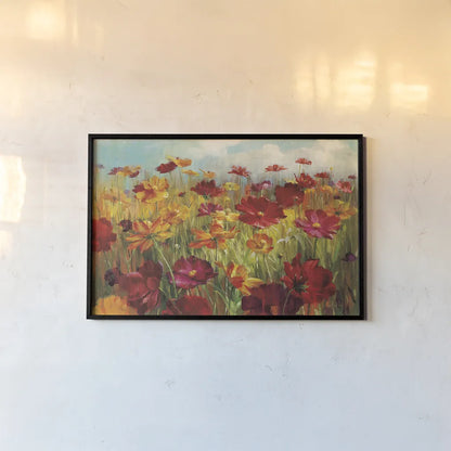 Cosmos in Field by Danhui Nai. shown as a paper print in a black flame. Available as a archival giclee rolled canvas, fine art paper, or poster print. SKU 7311i.