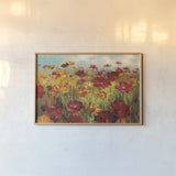 Cosmos in Field by Danhui Nai. shown as a paper print in a natural frame. Available as a archival giclee rolled canvas, fine art paper, or poster print. SKU 7311i.