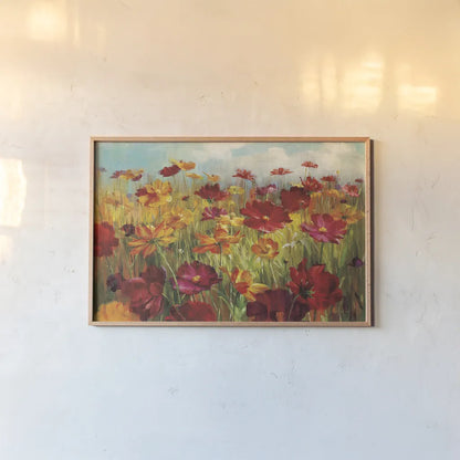 Cosmos in Field by Danhui Nai. shown as a paper print in a natural frame. Available as a archival giclee rolled canvas, fine art paper, or poster print. SKU 7311i.