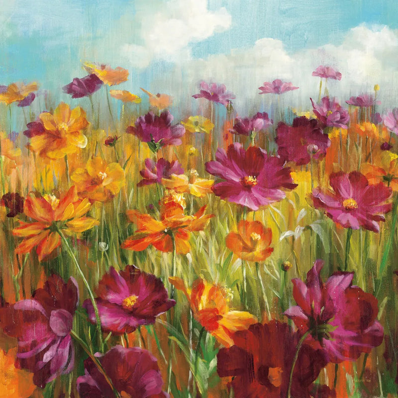 Cosmos in the Field Purple by Danhui Nai. SKU 11909a. Archival Giclee Fine art print for wall decor.