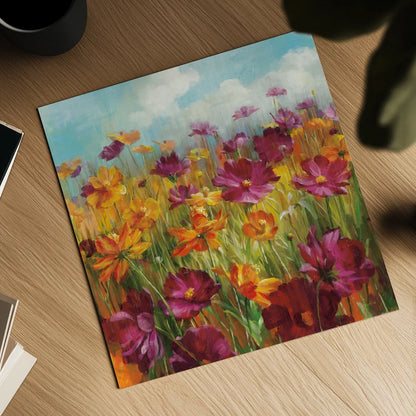 Cosmos in the Field Purple by Danhui Nai. Shown as a detailed flat fine art print, highlighting archival giclee quality. Available as an archival giclee rolled canvas, fine art paper, or poster print. SKU 11909a.
