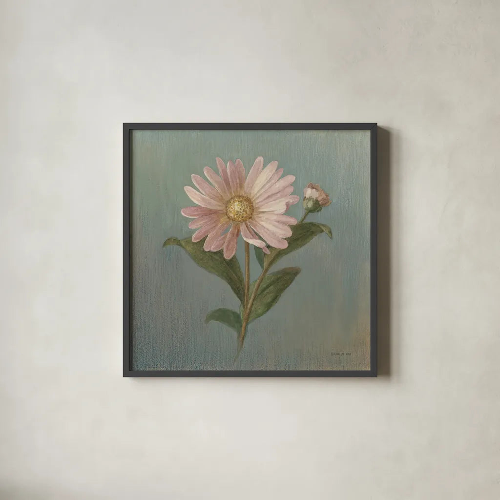Cottage Aster by Danhui Nai. Shown in a sleek black glass frame for a contemporary gallery look. Available as an archival giclee rolled canvas, fine art paper, or poster print. SKU 5172a.