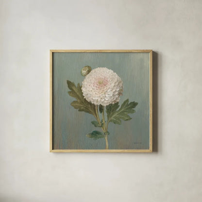 Cottage Chrysanthemum by Danhui Nai. Shown in a natural wood glass frame for a timeless modern aesthetic. Available as an archival giclee rolled canvas, fine art paper, or poster print. SKU 83299a.