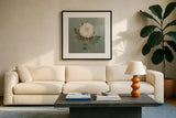Cottage Chrysanthemum by Danhui Nai. Displayed in a glass frame with matte in a clean modern living room. Available as an archival giclee rolled canvas, fine art paper, or poster print. SKU 83299a.