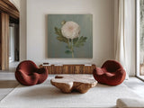 Cottage Chrysanthemum by Danhui Nai. Shown as extra-large giant wall art in a modern living room. Available as an archival giclee rolled canvas, fine art paper, or poster print. SKU 83299a.