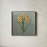 Cottage Daffodil by Danhui Nai. Shown in a sleek black glass frame for a contemporary gallery look. Available as an archival giclee rolled canvas, fine art paper, or poster print. SKU 91988a.