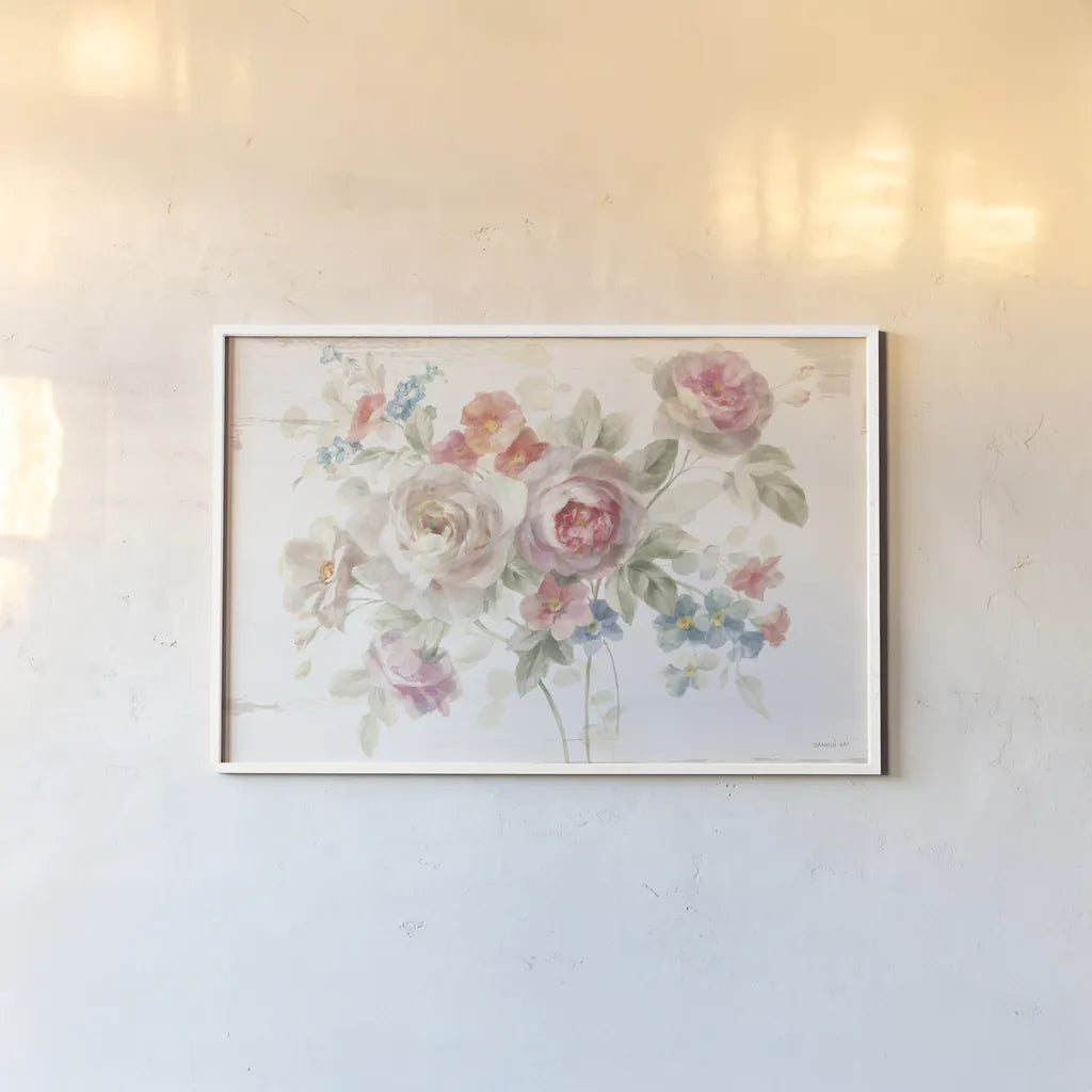 Cottage Garden I by Danhui Nai. shown as a paper print in a white frame. Available as a archival giclee rolled canvas, fine art paper, or poster print. SKU 47481i.