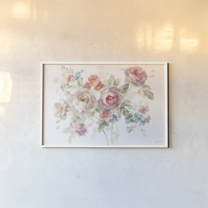 Cottage Garden I on White by Danhui Nai. shown as a paper print in a white frame. Available as a archival giclee rolled canvas, fine art paper, or poster print. SKU 47881i.