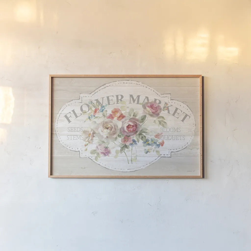 Cottage Garden I on wood by Danhui Nai. shown as a paper print in a natural frame. Available as a archival giclee rolled canvas, fine art paper, or poster print. SKU 53149i.