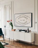 Cottage Garden I on wood by Danhui Nai. shown as a framed stretched canvas in a living room above a console. Available as a archival giclee rolled canvas, fine art paper, or poster print. SKU 75473i.
