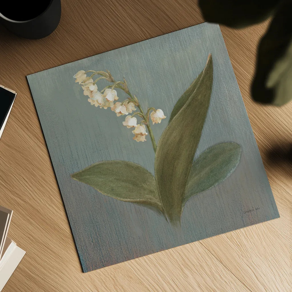 Cottage Lily of the Valley by Danhui Nai. Shown as a detailed flat fine art print, highlighting archival giclee quality. Available as an archival giclee rolled canvas, fine art paper, or poster print. SKU 5168a.
