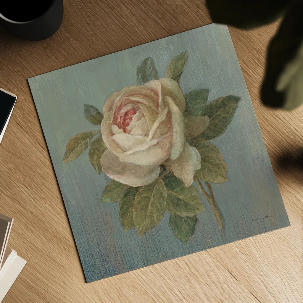Cottage Rose by Danhui Nai. Shown as a detailed flat fine art print, highlighting archival giclee quality. Available as an archival giclee rolled canvas, fine art paper, or poster print. SKU 5169a.