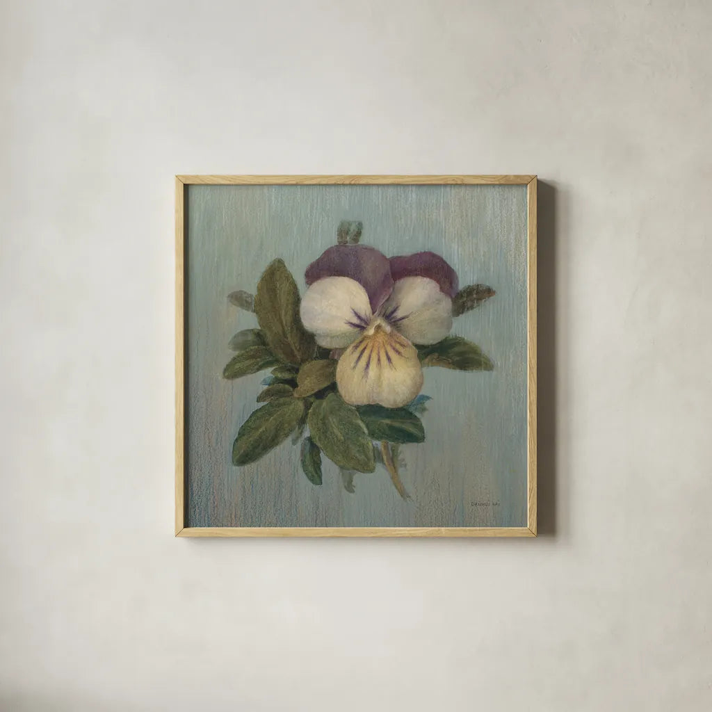 Cottage Violet by Danhui Nai. Shown in a natural wood glass frame for a timeless modern aesthetic. Available as an archival giclee rolled canvas, fine art paper, or poster print. SKU 5165a.