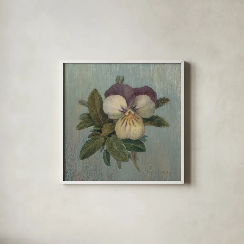 Cottage Violet by Danhui Nai. Shown in a crisp white glass frame for a clean and minimalist style. Available as an archival giclee rolled canvas, fine art paper, or poster print. SKU 5165a.