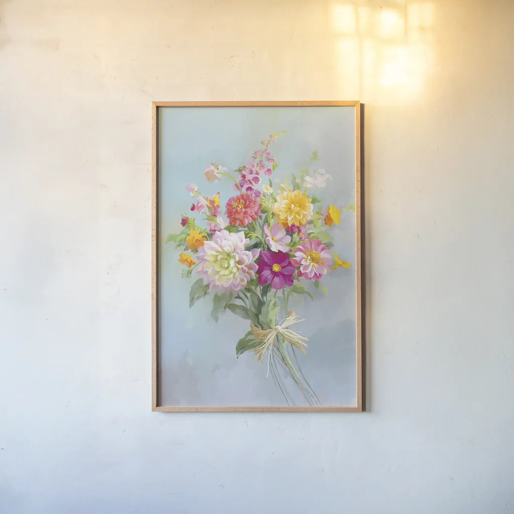 Country Bouquet I v2 by Danhui Nai. shown as a paper print in a natural frame. Available as a archival giclee rolled canvas, fine art paper, or poster print. SKU 81343h.