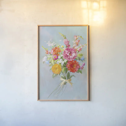 Country Bouquet II v2 by Danhui Nai. shown as a paper print in a natural frame. Available as a archival giclee rolled canvas, fine art paper, or poster print. SKU 81344h.